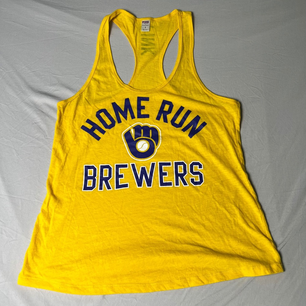 Victoria's Secret PINK Milwaukee Brewers Home Run Racerback Tank Top Yellow S